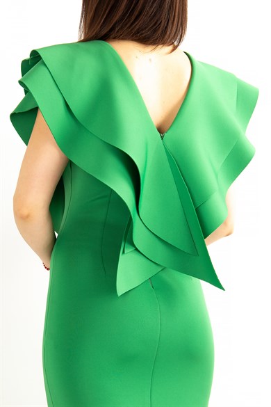Ruffle V-Neck Sleeveless Mini Scuba Dress - Grass Green