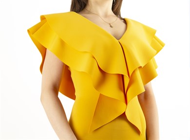 Ruffle V-Neck Sleeveless Mini Scuba Dress - Mustard