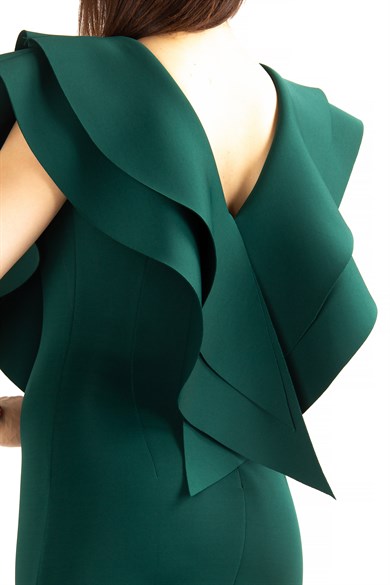 Ruffle V-Neck Sleeveless Mini Scuba Dress - Emerald