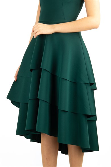 Ruffled Hem Sleeveless Scuba Dress - Emerald Green