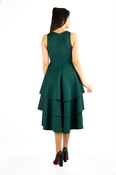 Ruffled Hem Sleeveless Scuba Dress - Emerald Green