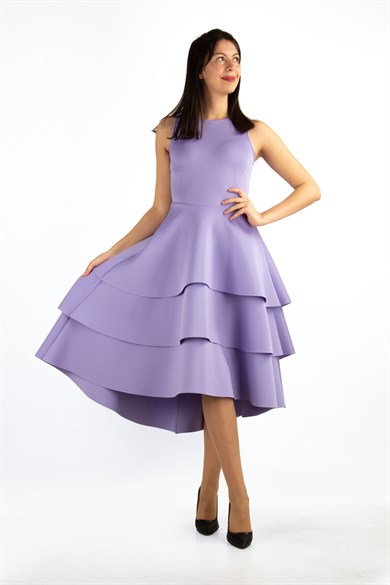 Ruffled Hem Sleeveless Scuba Dress - Lilac