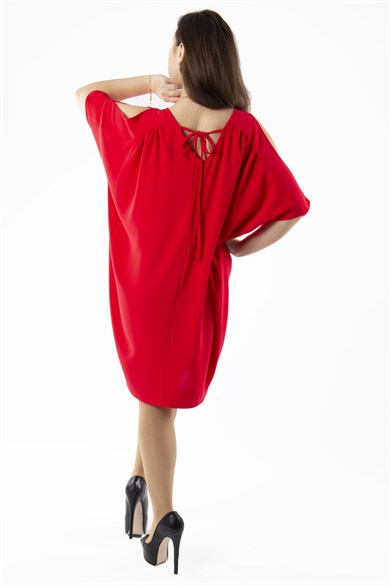 Sexy Tied Crew Neck Cold Shoulder Batwing Short Sleeve Plain Mini Dress