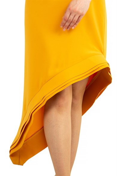 Short Sleeve Asymmetrical Dress - Mustard