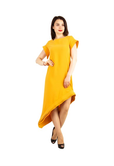 Short Sleeve Asymmetrical Dress - Mustard