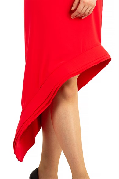 Short Sleeve Asymmetrical Dress - Red