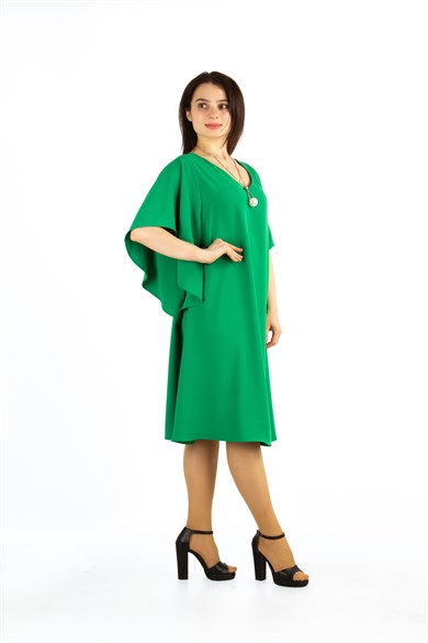 Short Sleeve Batwing V-neck Dress