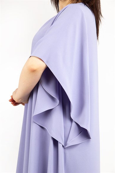 Short Sleeve Batwing V-neck Dress - Lilac