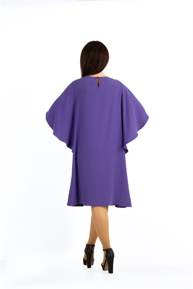 Short Sleeve Batwing V-neck Dress - Violet