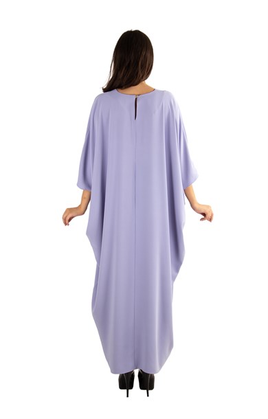 Short Sleeve Batwing V-neck Long Dress - Lilac