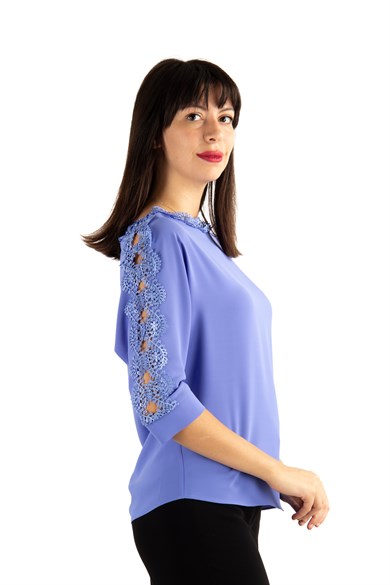 Shoulder and Sleeves Lace Detail Top - Indigo