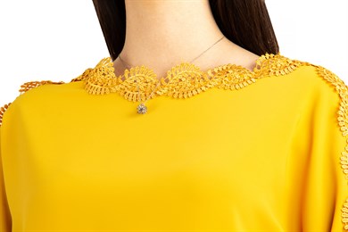 Shoulder and Sleeves Lace Detail Top - Mustard