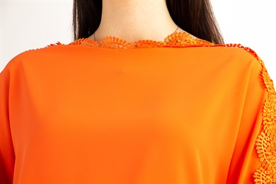 Shoulder and Sleeves Lace Detail Top - Orange