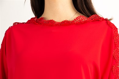 Shoulder and Sleeves Lace Detail Top - Red