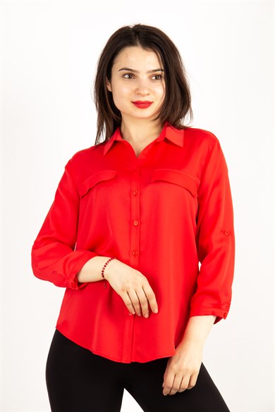 Silk Looking Classic Blouse - Red