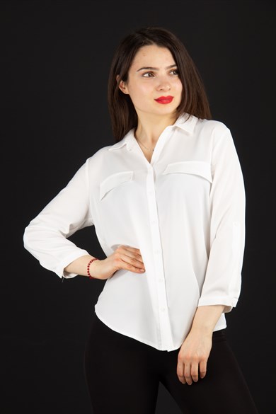 Silk Looking Classic Blouse - White