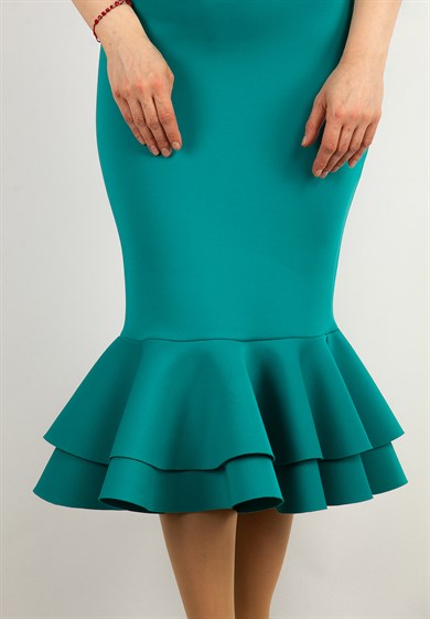 Sleeveless Frilled Scuba Dress - Benetton Green