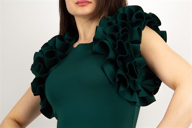 Sleeveless Frilled Scuba Dress - Emerald Green