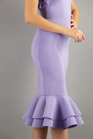 Sleeveless Frilled Scuba Dress - Lilac
