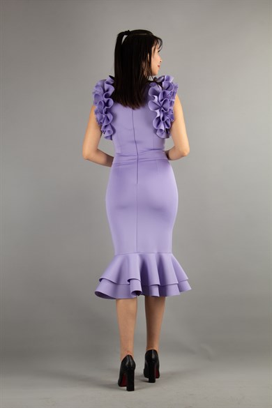 Sleeveless Frilled Scuba Dress - Lilac