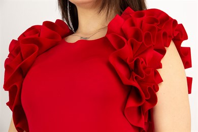 Sleeveless Frilled Scuba Dress - Red