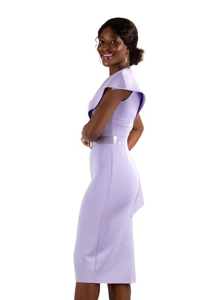 Sleeveless Peplum Scuba Dress With Pearl Belt Detail - Lilac