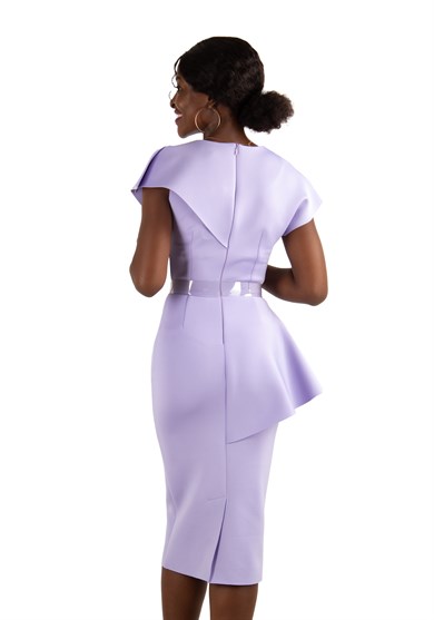 Sleeveless Peplum Scuba Dress With Pearl Belt Detail - Lilac