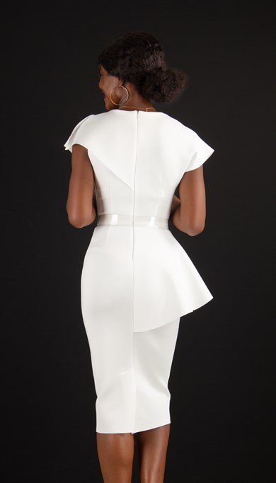 Sleeveless Peplum Scuba Dress With Pearl Belt Detail - White