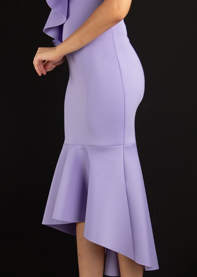Sleeveless Ruffled Scuba Dress - Lilac