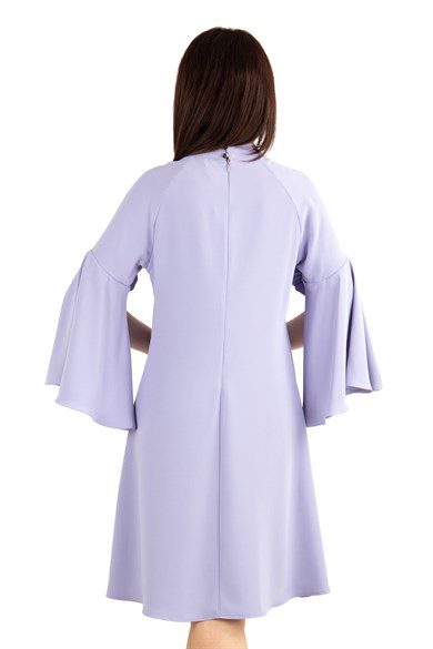 Slit Sleeve Big Size Dress with Rose Detail - Lilac