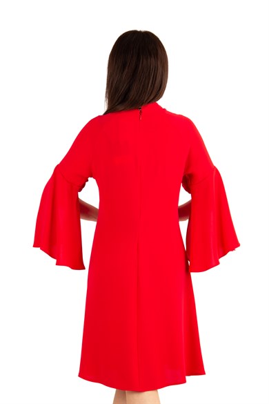 Slit Sleeve Big Size Dress with Rose Detail - Red