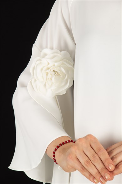 Slit Sleeve Dress with Rose Detail