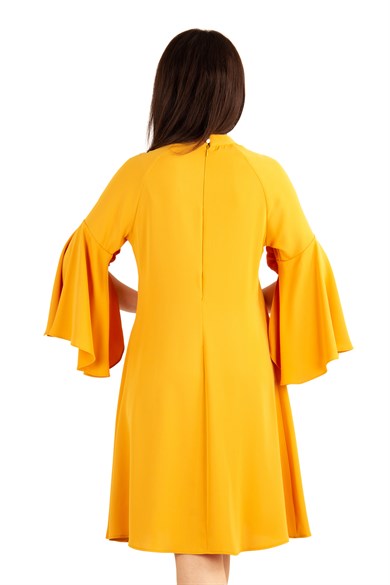 Slit Sleeve Dress with Rose Detail - Mustard