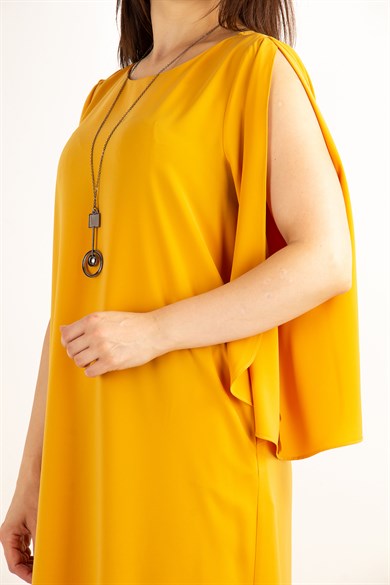 Slit Sleeve Elegant Plain Big Size Dress - Mustard