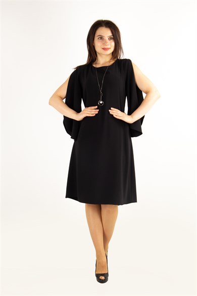 Slit Sleeve Elegant Plain Big Size Dress - Black