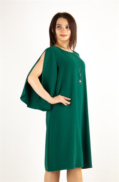 Slit Sleeve Elegant Plain Big Size Dress - Emerald Green