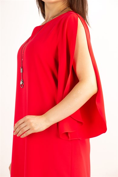 Slit Sleeve Elegant Plain Big Size Dress - Red