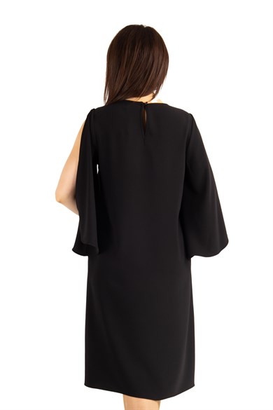 Slit Sleeve Elegant Plain Big Size Dress - Black