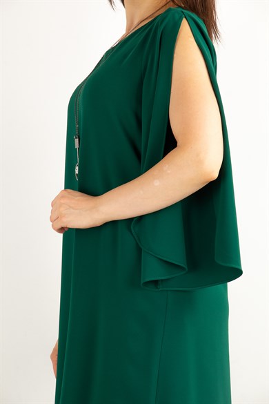 Slit Sleeve Elegant Plain Dress - Emerald Green