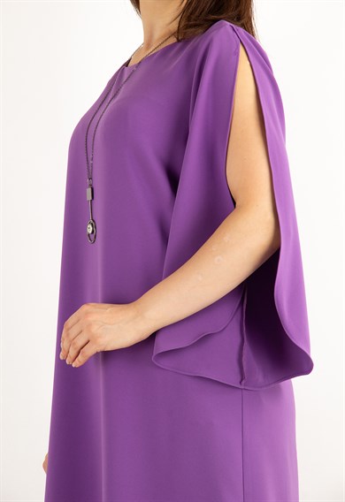 Slit Sleeve Elegant Plain Dress - Purple