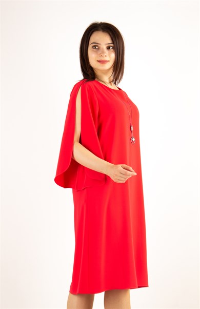 Slit Sleeve Elegant Plain Dress - Red