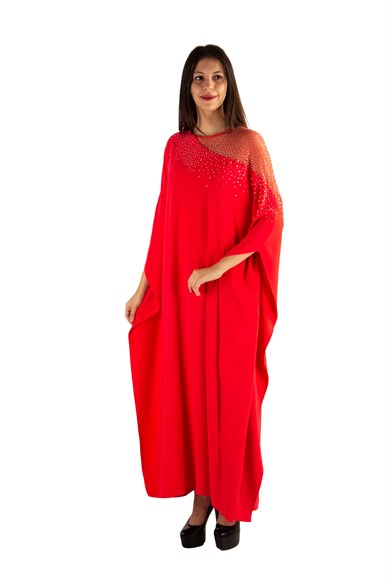 Stone Detailed Maxi Dress - Red