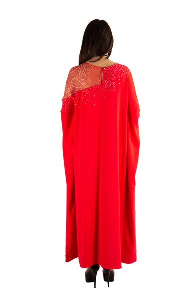 Stone Detailed Maxi Dress - Red