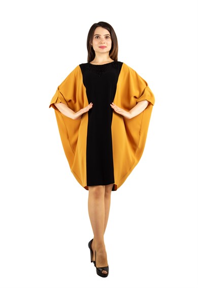 Stony Front Bat Sleeve Mini Dress - Mustard