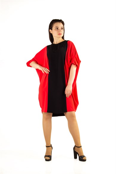 Stony Front Bat Sleeve Mini Dress - Red