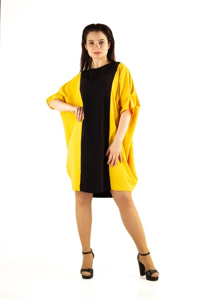 Stony Front Bat Sleeve Mini Dress - Yellow