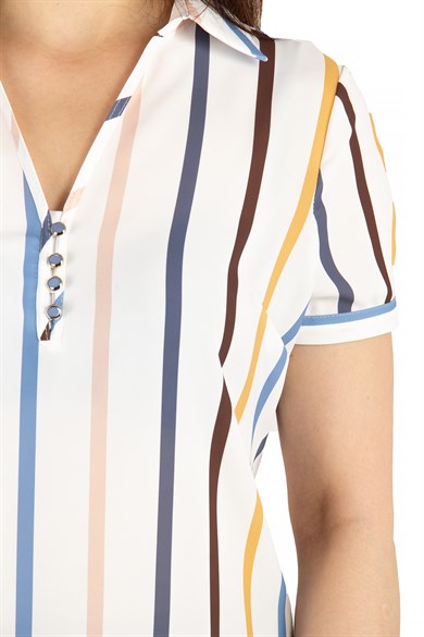 Stripe Print Short Sleeve Blouse
