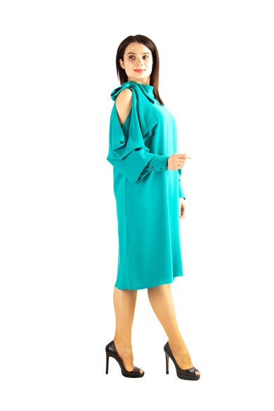Tie Cold Shoulder Big Size Dress - Benetton Green