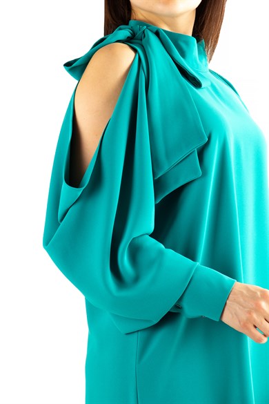 Tie Cold Shoulder Big Size Dress - Benetton Green