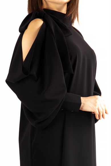 Tie Cold Shoulder Big Size Dress - Black